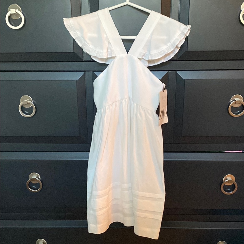 Zara White Ruffled Tiered Sundress with Halter Neckline